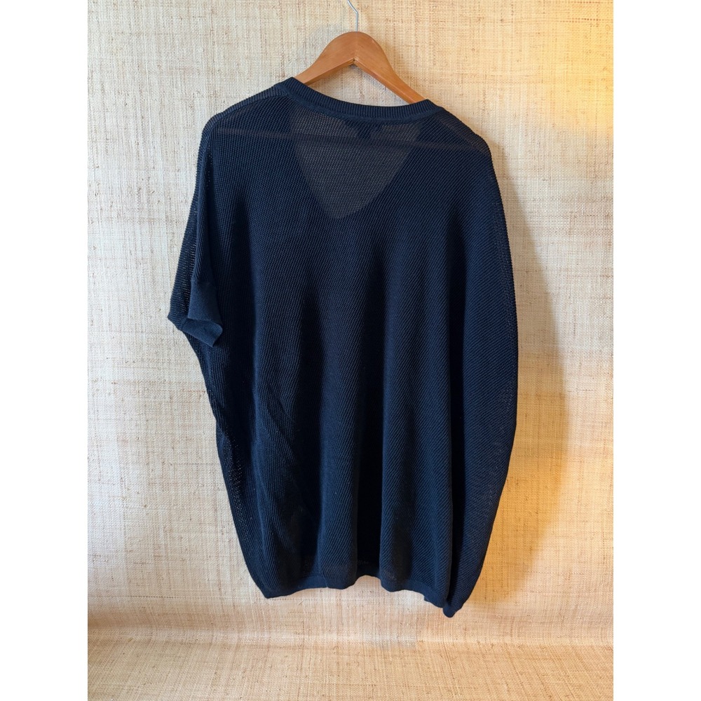 DKNY Womens Oversized 100% Tussah Silk Net Mesh V-Neck Top Navy Blue Small - Picture 2 of 9